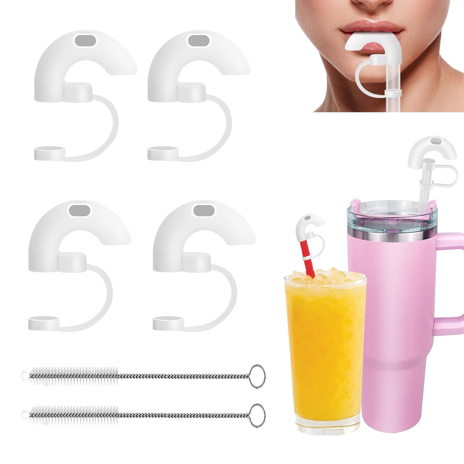 KASESSS 6 Pcs Anti Wrinkle Straw Covers Set, Reusable Straw Covers, Silicone Straws Topper Reusable, Silicone Straws Topper for Covers, with Pipette Brush, Anti-Dusting, 10mm, Stanley Cup Accessories