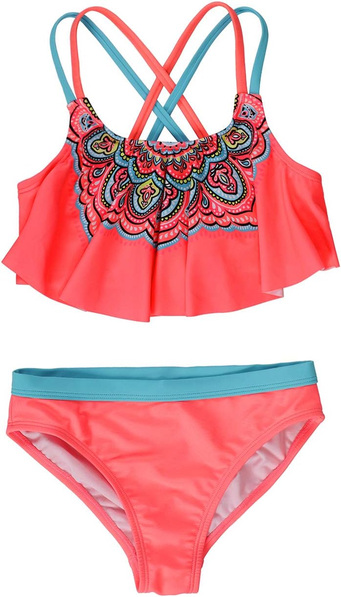 LEINASEN Kids Two Piece Bathing Suit for Little/Big Girls, Unique Crossback Knot Strap
