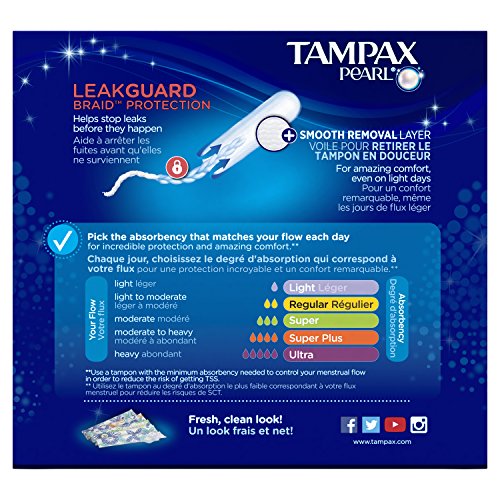 Tampax Pearl Plastic Tampons, Super Plus Absorbency, Unscented , 36 count , Pack of 2