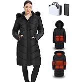 Hengriacly Graphene Women's Heated Jacket, Long Heated Coats for Women with Battery Pack 8 Heating Zones for Winter Outdoor