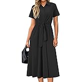 Newshows Womens Wear to Work Teacher Business Casual Outfits Long Dresses Tie Waist Shirt Dress Attire with Pockets