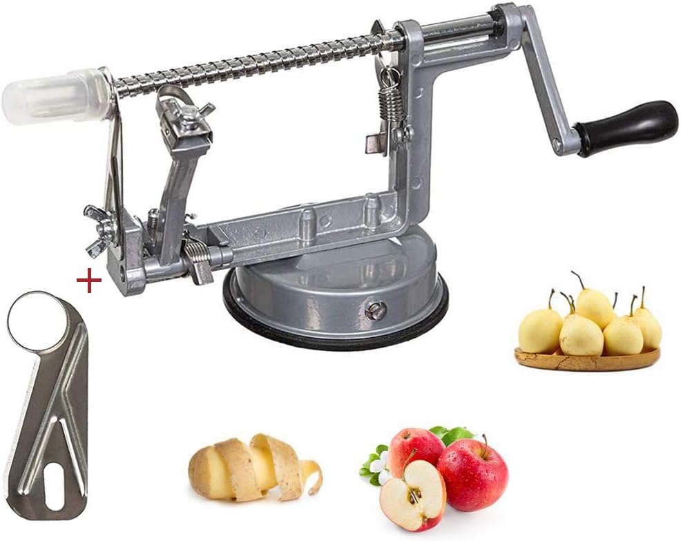 Apple Peelers, 3-in-1 Stainless Steel Durable Corer Peeler with Suction Cup, Kitchen Apple Peeler for Apple/Pear/Potato Peeling Tools to Make Apple Pie/Potato Sauce(Silver)