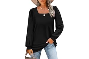 WIHOLL Tunic Tops for Women Loose Fit Long Sleeve Shirts Square Neck Tops