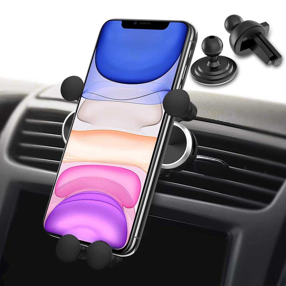 Car Phone Mount, 2-1 Air Vent Cell Phone Holder, Auto Lock 360ยฐ Rotation Air Vent Cell Phone Car Mount Compatible with iPhone 11 Pro XS Max XR X 8 7 6 Plus and Smartphone Under 6 Inches -Sliver