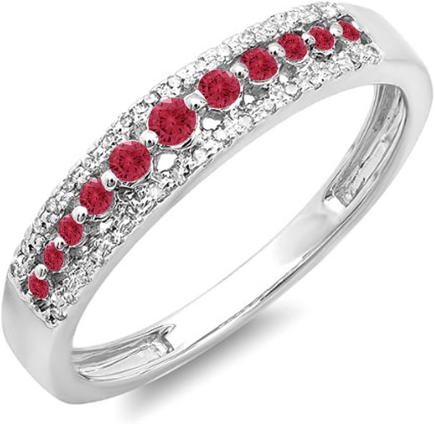 14K Gold Round Ruby & White Diamond Ladies Anniversary Wedding Band Ring