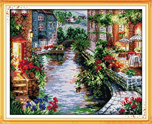 Beautiful Night Light On The River Cross Stitch Kit without Skills with Pre-Stressed Edruckter Cross Stitch 24 x20 Printed Cross Stitch Kit Sticknadeln without Point
