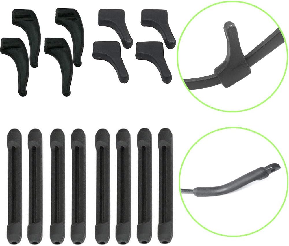 Eyeglass Retainer, [TooCoo 8 Pairs Black Eyeglass Grips], Spectacle Retainers, Anti-Slip Glasses Holder (4 Pairs Grips & 4 Pairs Sleeves Retainers) [Black]
