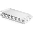 Sweese White Serving Platters, Porcelain Serving Trays for Parties, Large Rectangular Plates - 15.5 Inch, Set of 4