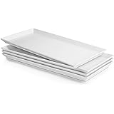 Sweese 703.101 White Serving Platters, Porcelain Serving Trays for Parties, Rectangular Plates - 15.5 Inch, Set of 4