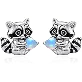Hypoallergenic Raccoon Earrings for Women 925 Sterling Silver Raccoon Studs Earrings Raccoon Jewelry Birthday Gifts for Women Mother Wife Girlfriend