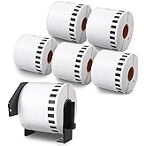 Label KINGDOM DK-2205 Compatible with Brother Ql-820nwb Label 62mm x 30.48m (2-3/7" x 100') Continuous Length White Paper Roll for QL 800 QL-600 Printers (6 Rolls+ 1 Refillable Cartridge)