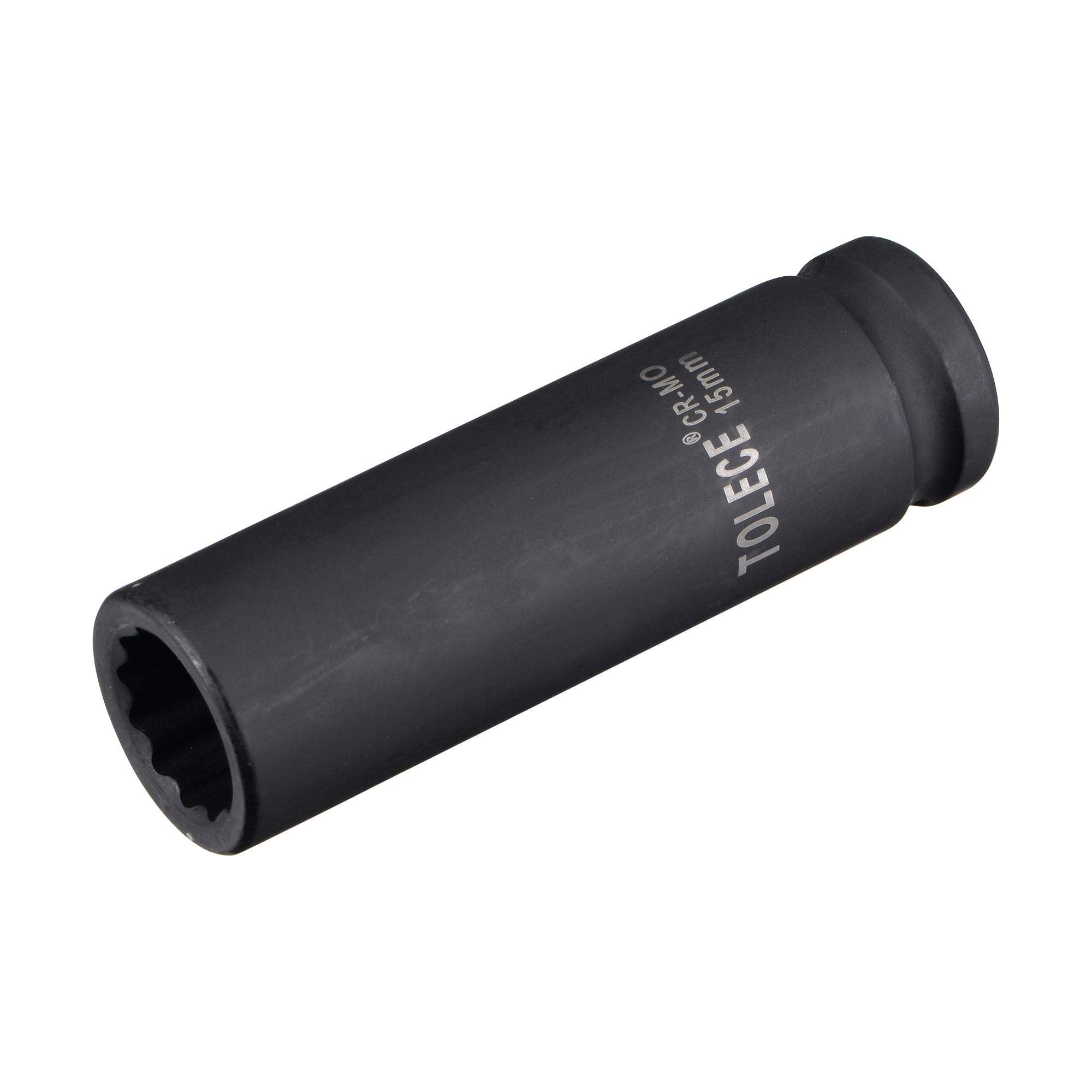 sourcing map 1/2-Inch Drive 15mm 12-Point Deep Impact Socket, CR-MO Steel 78mm Length, Metric Sizes