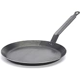 de Buyer Blue Carbon Steel Crepe & Tortilla Pan - 9.5” Diameter, 7.75” Cooking Surface - Ideal for Making & Reheating Crepes,