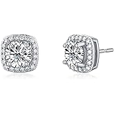 Moissanite Earrings 2ct D Color Brilliant Round Cut Halo Moissanite Simulated Diamond Stud Earrings for Women 18K White Gold Plated Silver