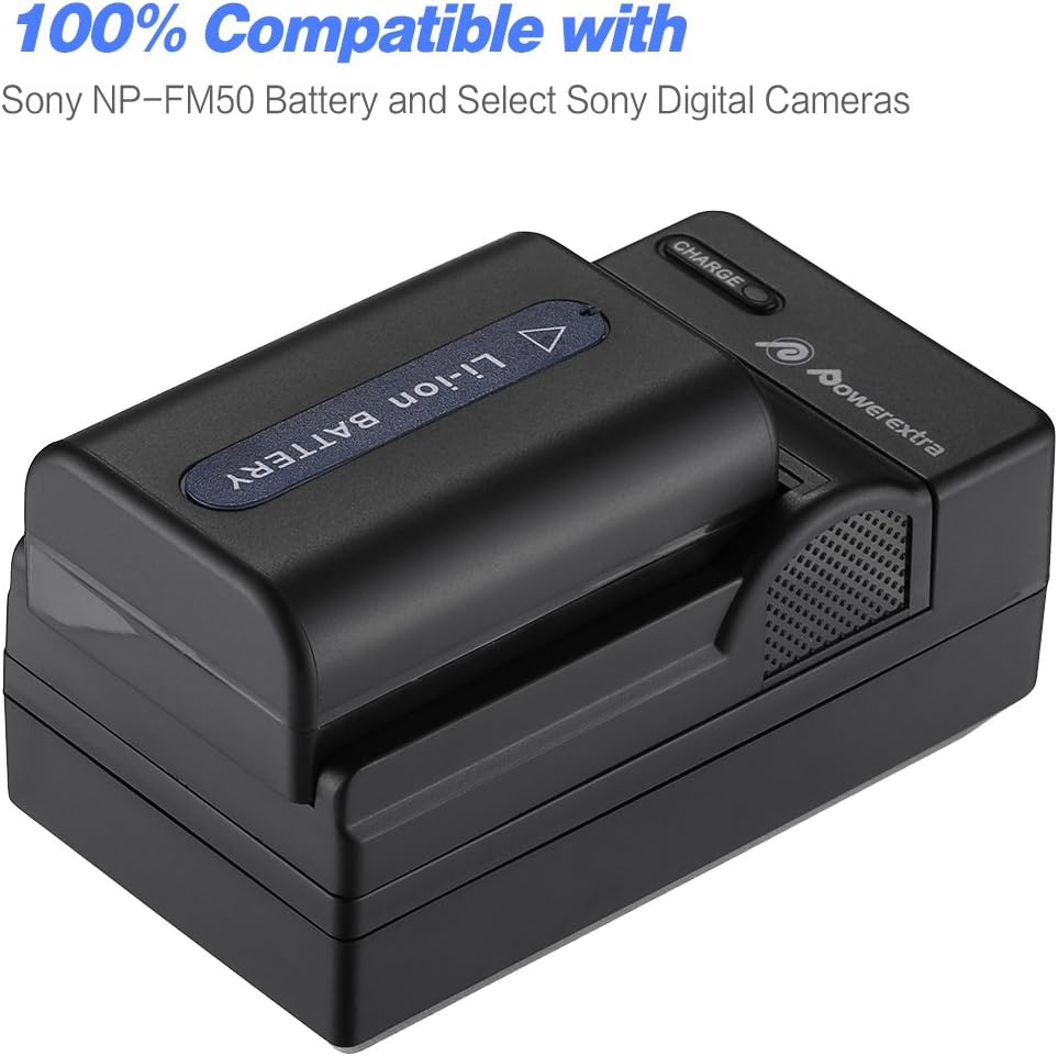 Powerextra 2 Pack Replacement Sony NP-FM50 Battery and Travel Charger Compatible with Sony NP-FM30 NP-FM51 NP-QM50 NP-QM51 NP-FM55H Battery and Sony M Type NP-FM50 Equivalent Camcorder/Camera : Camera & Photo
