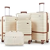 NEISIA Luggage Sets 3 Piece with TSA Lock Hardside PC+ABS Carry On Suitcase with Spinner Wheels Lightweight Rolling Travel Luggage Sets with YKK Zippers (Beige)