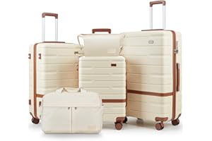 NEISIA Luggage Sets 3 Piece with TSA Lock Hardside PC+ABS Carry On Suitcase with Spinner Wheels Lightweight Rolling Travel Luggage Sets with YKK Zippers (Beige)