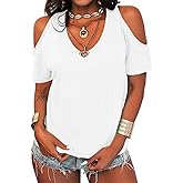 Eurivicy Women's Summer Cold Shoulder T-Shirt Casual Short Sleeve V Neck Blouse Top