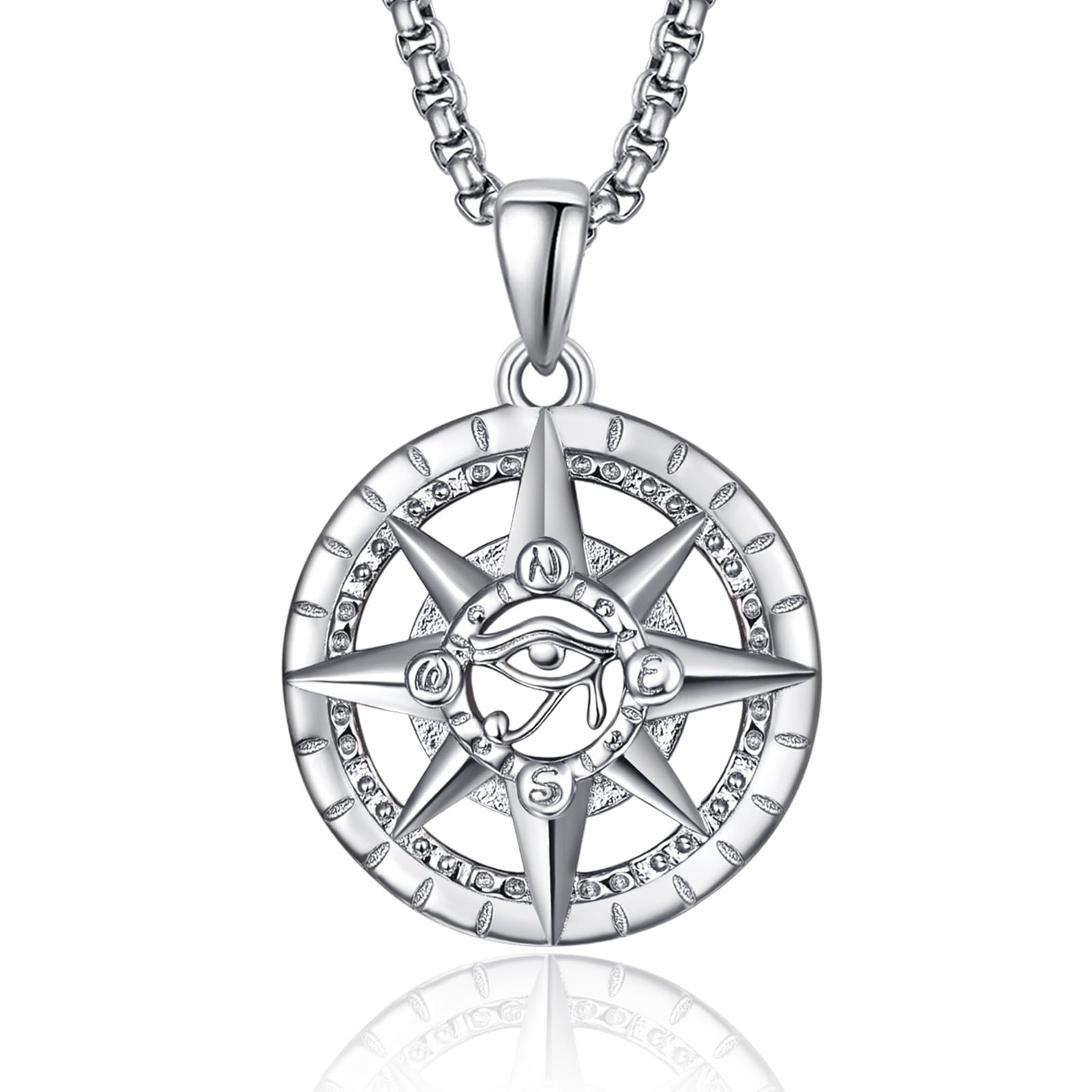 KINGWHYTE Compass Necklace 925 Sterling Silver mens jewellery pendant necklace black necklace for Men Boys with Leather Rope length 20inch (50cm)