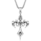 HEXALOVA Cross Necklace for Men Silver Cross Chain Stainless Steel Pendant for Women Goth Necklace Gothic Christian Jewelry