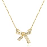 SLUYNZ 925 Sterling Silver Small Bow Choker Necklace for Women Teens CZ Bow Pendant Necklace Chain Bow Ribbon Necklace Mother's Day Gifts