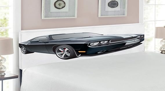 Amazon.com - Ambesonne Cars Headboard, Black Modern Pony Car with White