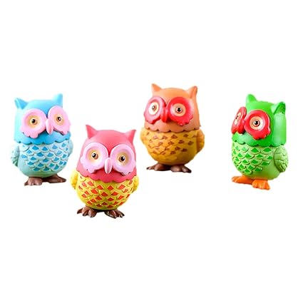 NF&E 4 Pieces Micro Landscape Decor Resin Animal Owls Ornament Garden DIY Crafts