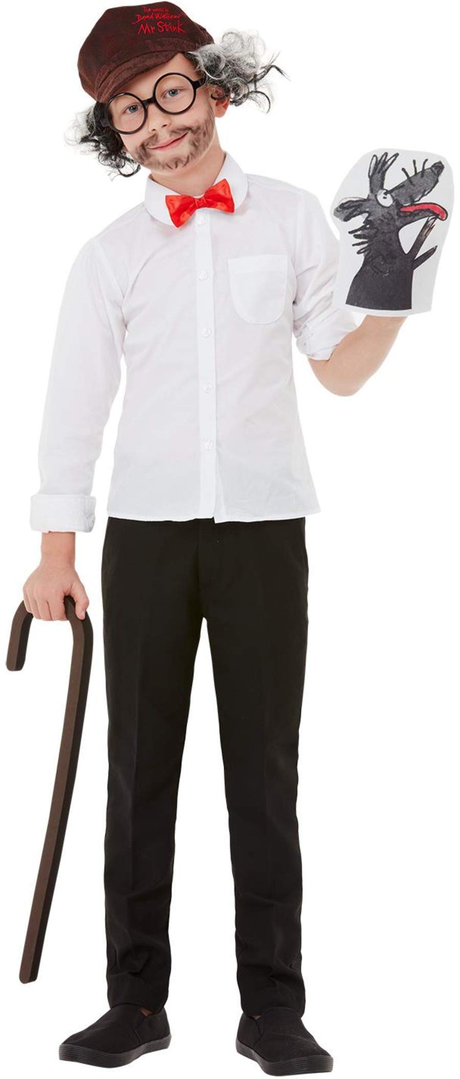 Smiffys David Walliams Mr Stink Kit, Brown Walking Stick, Glasses, Bow Tie, Puppet, Hat & Wig, Officially Licensed David Walliams Fancy Dress, Child Dress Up Accessories