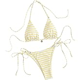 RoseSeek Women's 2 Piece Striped Bathing Suit Halter Triangle Tie Side Bikini Sets Vacation Summer Swimsuit