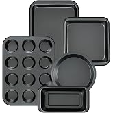 mobzio Kitchen 5-Piece Nonstick Bakeware Set - Round/Square Cake Pans, Muffin Pan, Loaf Pan, Roast Pan &amp; Baking Sheets