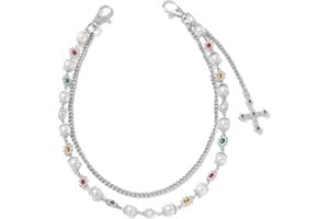 YURAOER Fashion Layered Pants Wallet Chains - Exquisite Gold Silver Rhinestone Flower Pearl Jean Pocket Chain for Women Men Cute Bag Purse Charms Jewelry