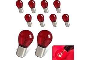 pinflaw Pack-10 Car 1157 Brake Light Bulb, P21/5W BAY15D Dual Contact High and Low Leg Energy Saving Halogen Lamp Replacement, Shock-resistant Anti-glare Light Bulb, Universal for Car Trucks (Red)