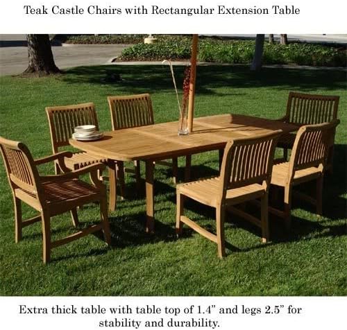 New 7Pc Grade-A Teak Outdoor Dining Set-83"X40" Oval Double Extension Table + 6 Arm teak wicker Chairs