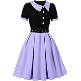 Wellwits Women's Asymmetric Cut Collar Smart Work Cocktail Vintage Dress