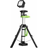 SEAMAGIC Cordless 10000LM Heavy-Duty LED Work Light on Stand, 4 Modes Super Bright, 9000mAh Rechargeable Work Light with Folding Tripod, Multi-Angle Lighting for Jobsite, Camping, Automotive