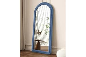 AyeWish Floor Mirror, Arched Full Length Mirror, Arched Mirror, Standing Mirror, Tall Mirror, Wall Mounted, FreeStanding, Large Mirror, 63"×24", Flannel Frame- Blue