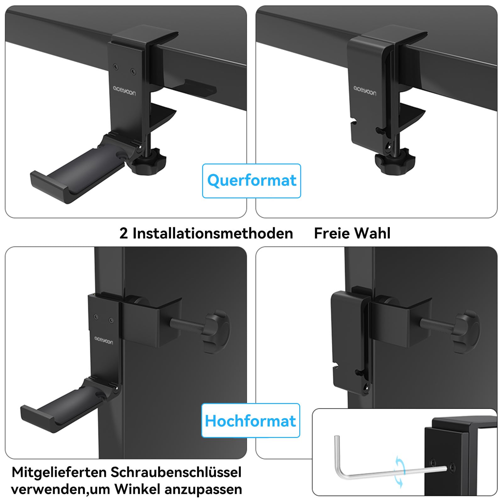 aceyoon Headset Halterung, Faltbar Headset Ständer Tisch Aluminium Kopfhörer Ständer mit Kabel-Organizer Headphone Haken für Gaming Headset (Schwarz) 4