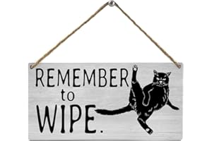 Mtrgdn Remember to Wipe Funny Cat Wood Decor Sign,Cats Printed Wood Sign Wall Art,Wooden Sign Plaque Wall Hanging for Home Office Bathroom Kitchen Bedroom Garden 12x6 inch