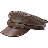 Yosang Adult Genuine Leather Fiddler Cap Flat Top Maciejówka Breton Style Mariner's Cap
