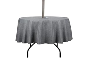 youngseahome Outdoor Tablecloth Wrinkle-Free Stain Resistant Waterproof Polyester Fabric Table Cover with Zipper Umbrella Hole for Picnic/Party/Dinner/Patio Garden(60inch Round,Zippered,Grey)