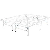 Amazon Basics Platform Bed Frame Queen, Foldable Metal, Tool-Free Setup, 14 Inches High, White