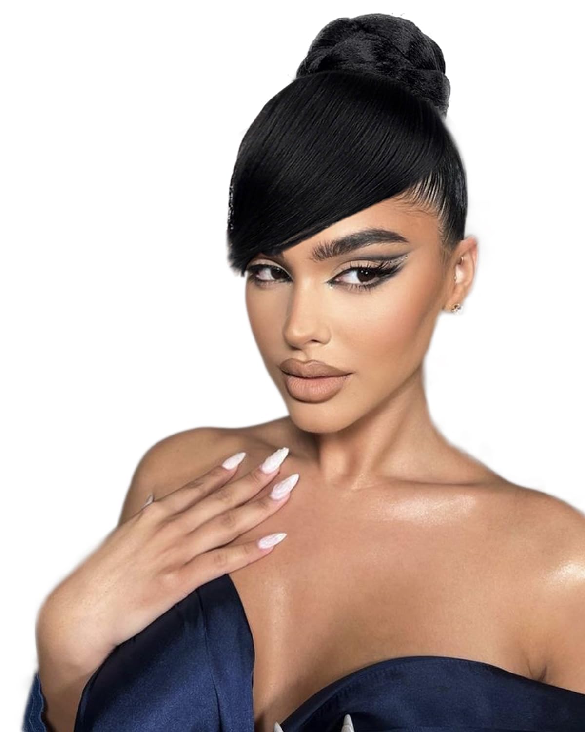 Photo 1 of VAVANGA BUN & BANG SET 2PCS - Quick Small Size Chignon Bun with Swoop Side Bangs Clip-in Synthetic Hair Fringe with Braided Bun Hairpiece for Women