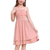 ODIZLI Kids Girls Sleeveless Double Layered Ruffle A-line Dress Sundress Casual Dress for Holiday Party Back to School Summer