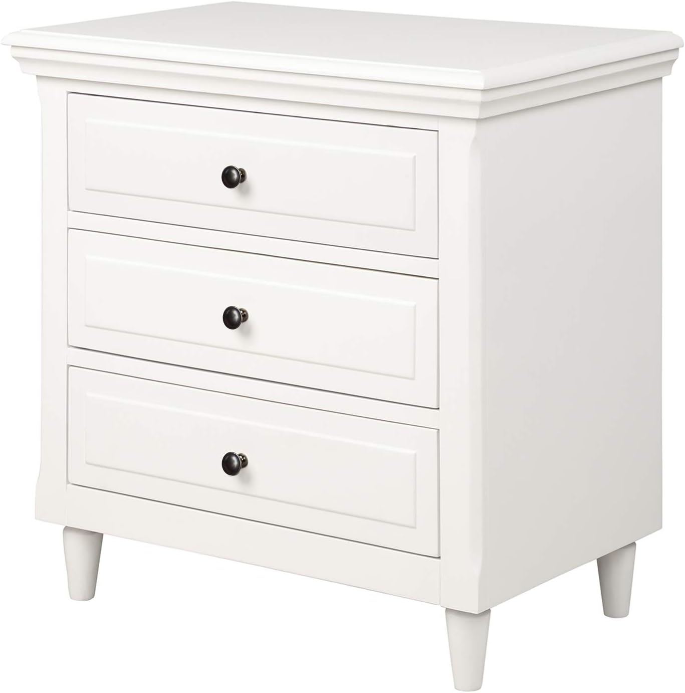 High Gloss Chest of Drawers White, 3 Drawer with Metal