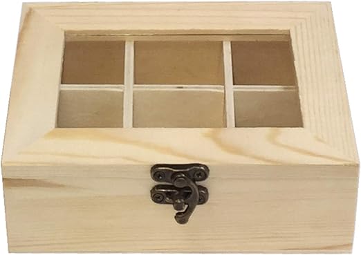 Caja de Madera 6 Compartimentos con Tapa de Cristal: Amazon.es: Hogar
