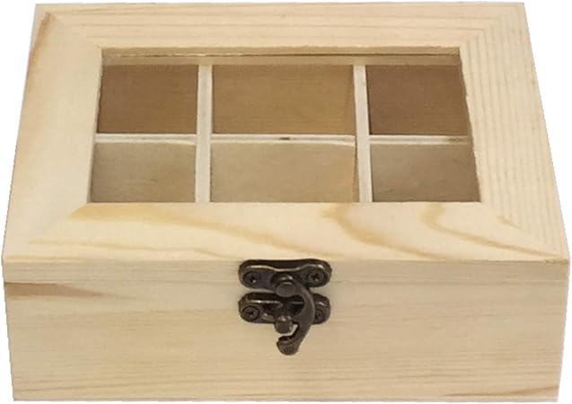 Caja de Madera 6 Compartimentos con Tapa de Cristal: Amazon.es: Hogar