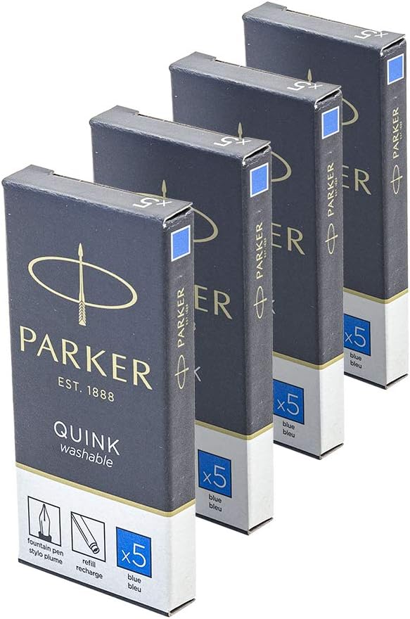 Parker Quink Fountain Pen Refills, Long Cartridges Washable Blue Ink, Pack of 20 with Polishing Cloth, 20 Count (Pack of 1) - Image 3