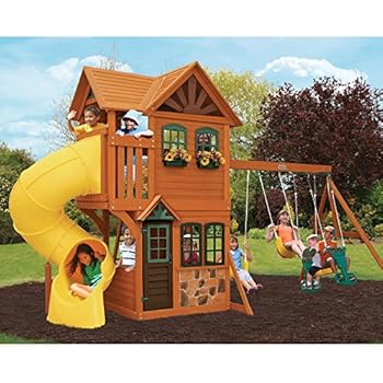 Amazon.com: Cedar Summit Play Set Wooden House Deck Swings