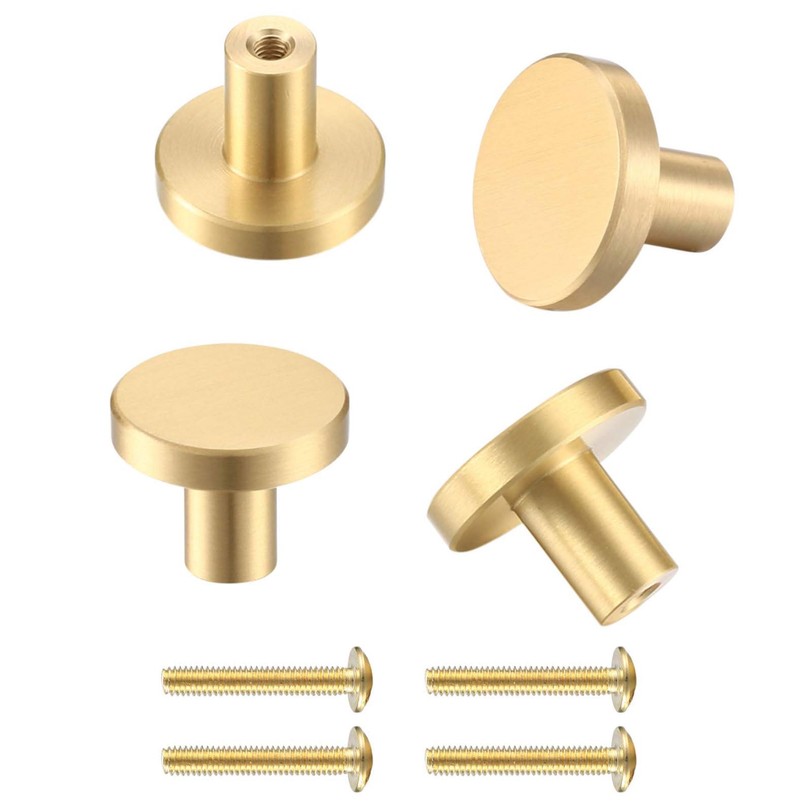 4 Pcs Door Knobs and Handles, Brass Round Cabinet Knobs, Single Hole Cupboard Door Handles, Small Pull Door Knobs with Screws for Drawer, Wardrobe, Cabinets, Doors, Decoration(Gold, 20 * 25mm)