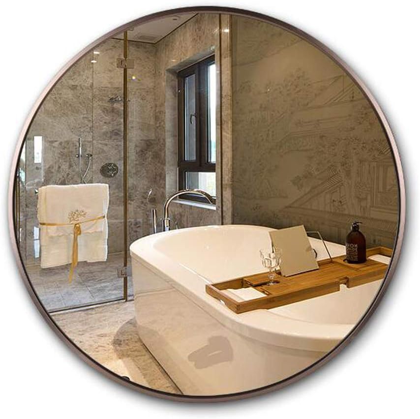 Wall Mounted Round Mirror Metal Frame Silver Backed Glass Panel Simple Vanity Mirror Shaving Mirror Rose Gold Amazon Co Uk Kitchen Home